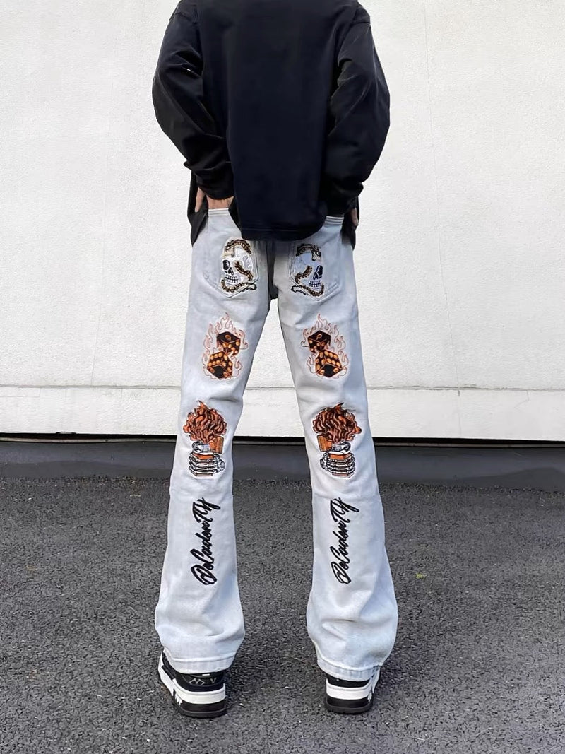 High Street Embroidery Retro Jeans