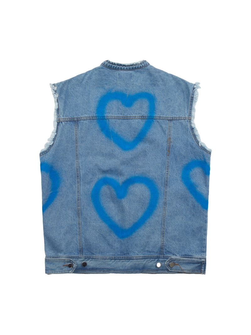 American Spray-painted Love Sleeveless Denim Jacket