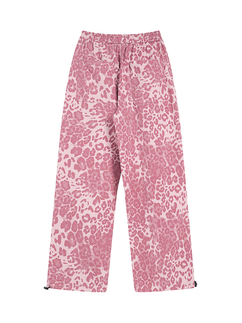 Retro Leopard Print Pink Casual Pants