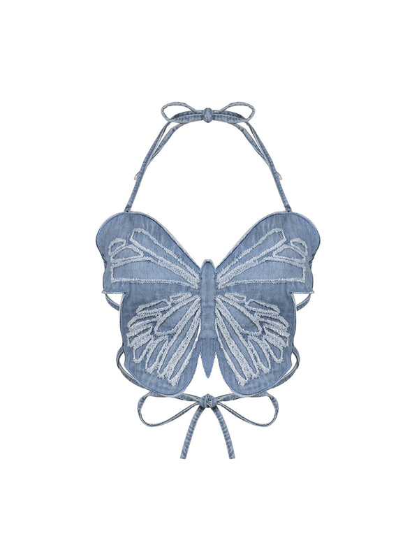 Hot Girl Sexy Butterfly Denim Undershirt