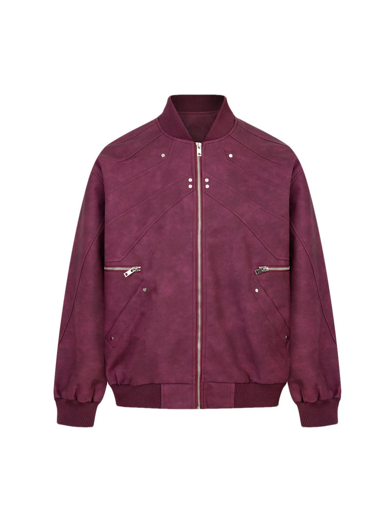 Deconstructed Zip Up Leather Bomber Jacket