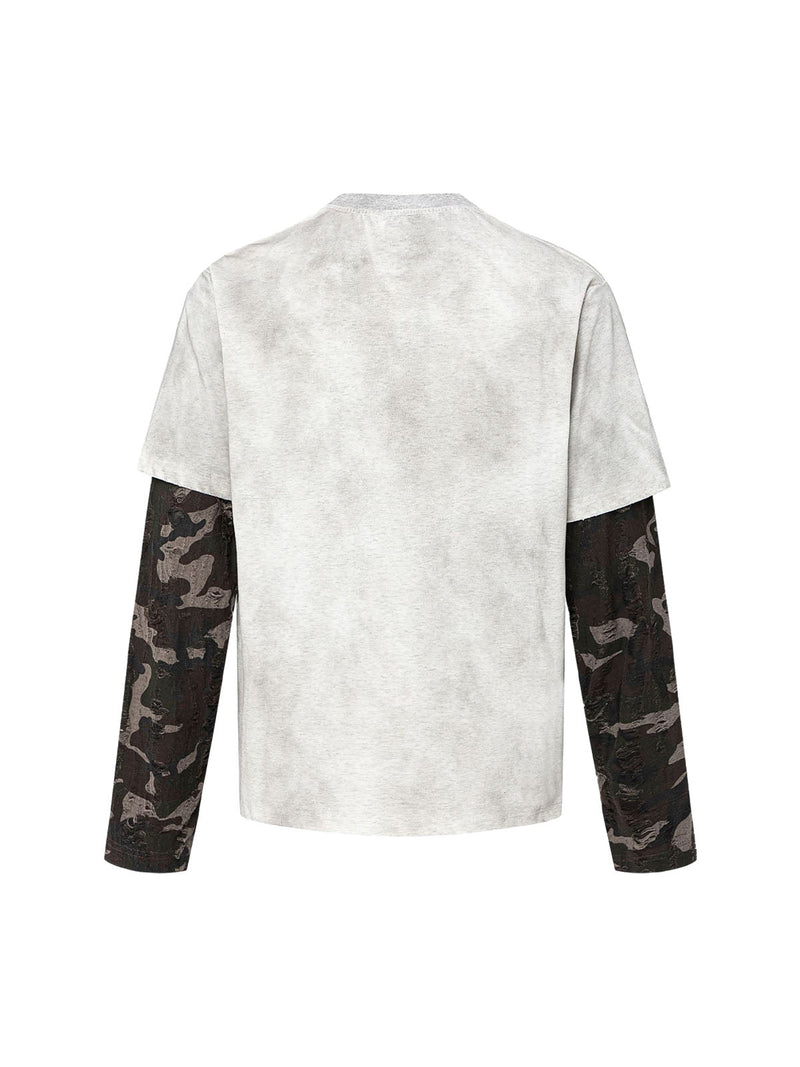 Camouflage Faux Two-piece Jersey Long Sleeve T-shirt