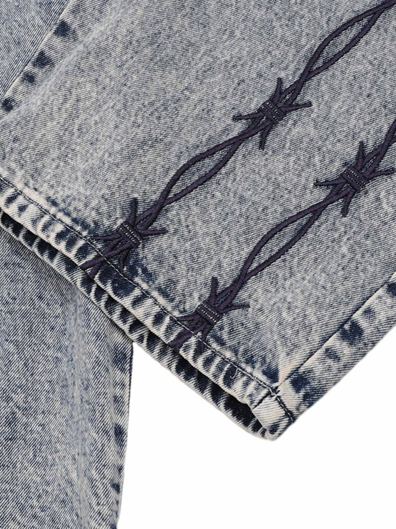 Thorn Embroidered Straight Jeans