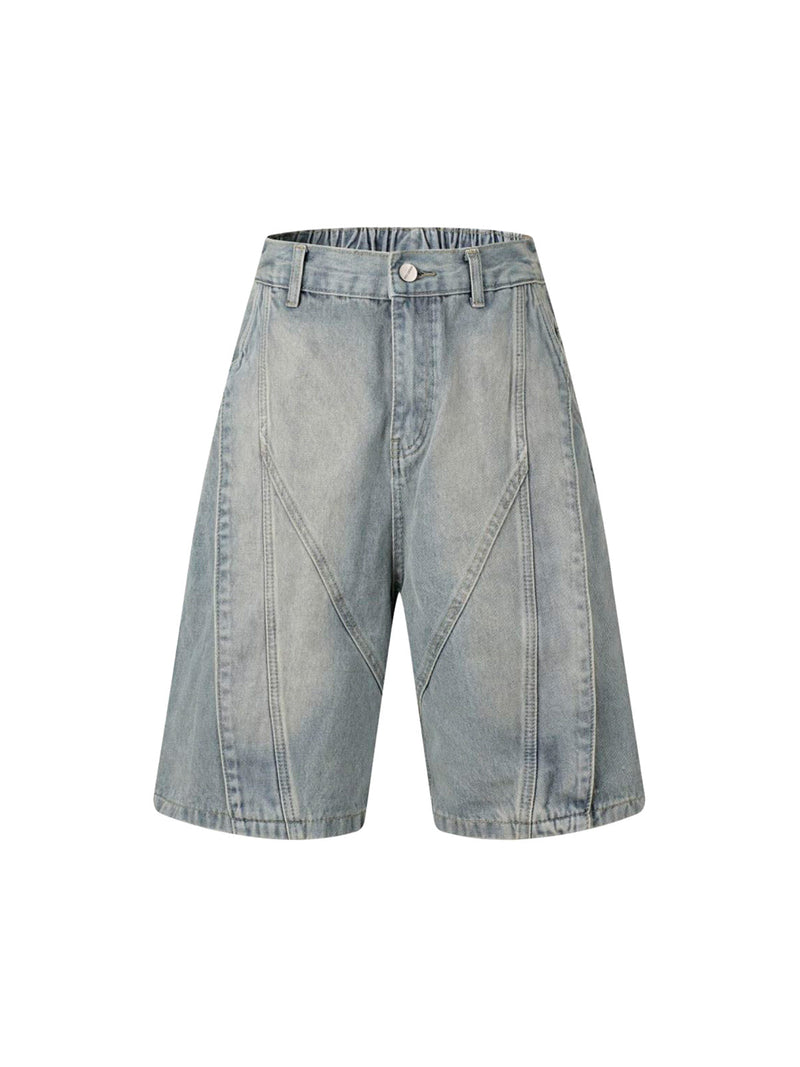 Washed Distressed Deconstructed Split Denim Shorts