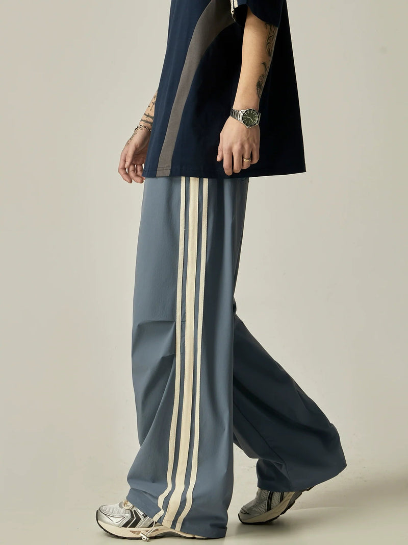 Wide-Leg Triple Stripe Athletic Pants