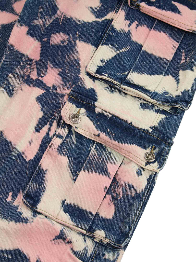 Tie-dye Waste Style Camouflage Cargo Jeans