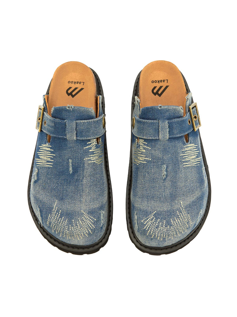 Vintage Denim Embroidered Birkenstocks