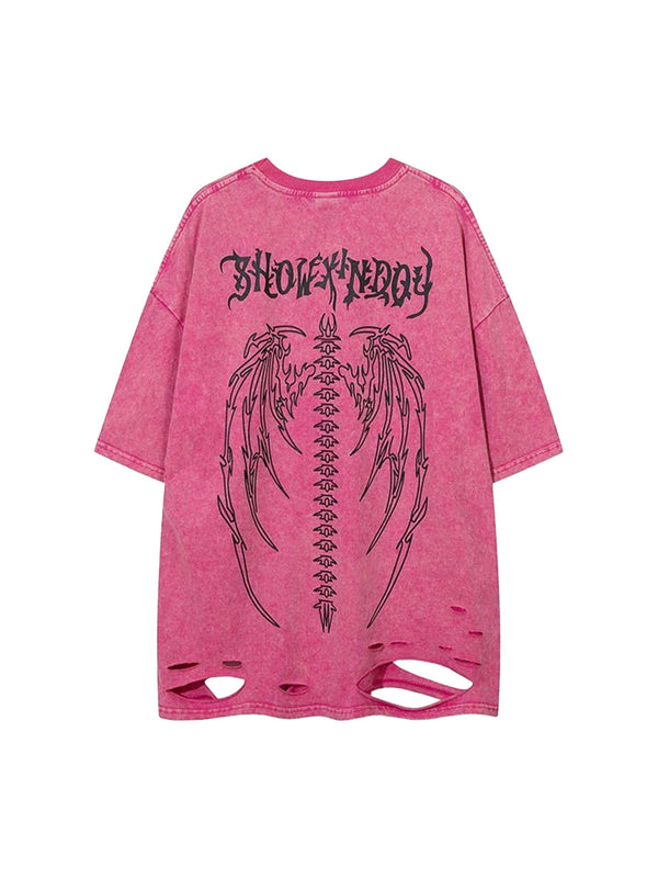 Skeleton Wings Print Raglan T-Shirt