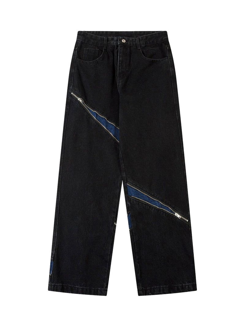 High Street Zipper Design Washed Jeans