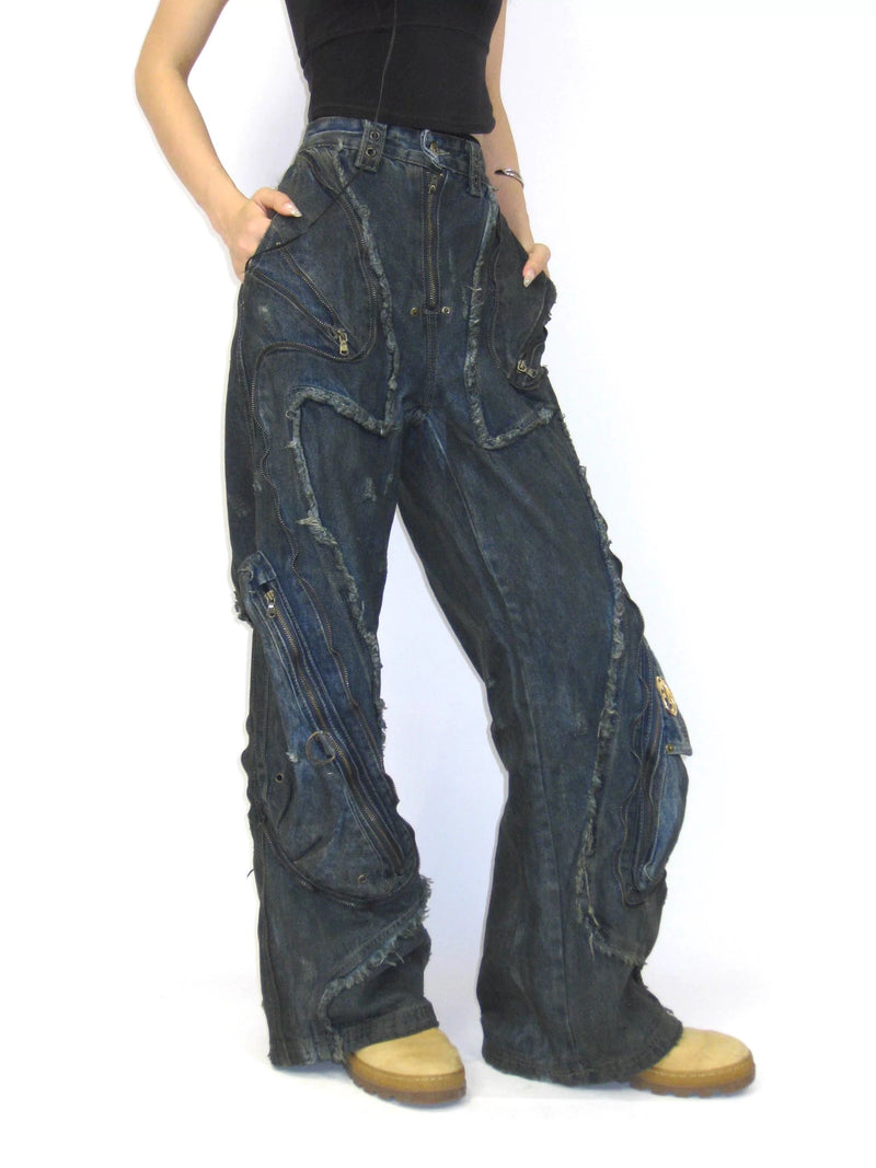 Wasteland Style Washed Straight Leg Jeans