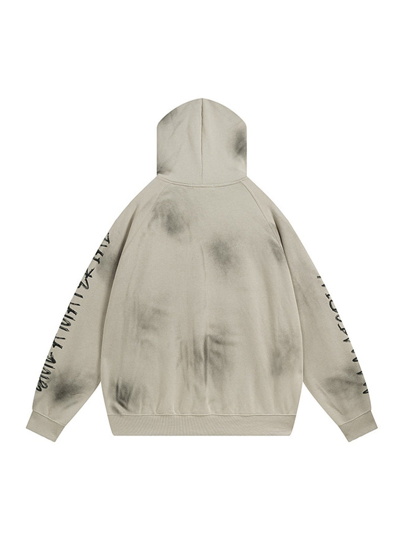 Wasteland Washed Patched Embroidered Hooded Sweatshirt