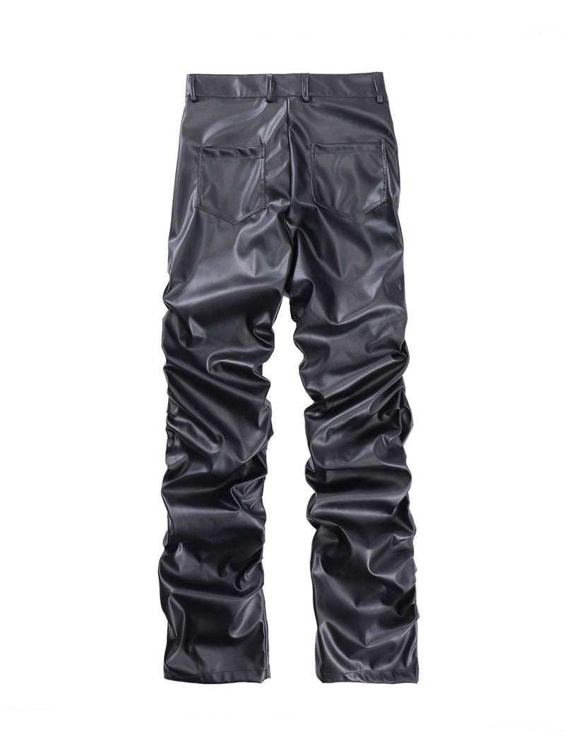 Punk Style Pleated Leather Pants