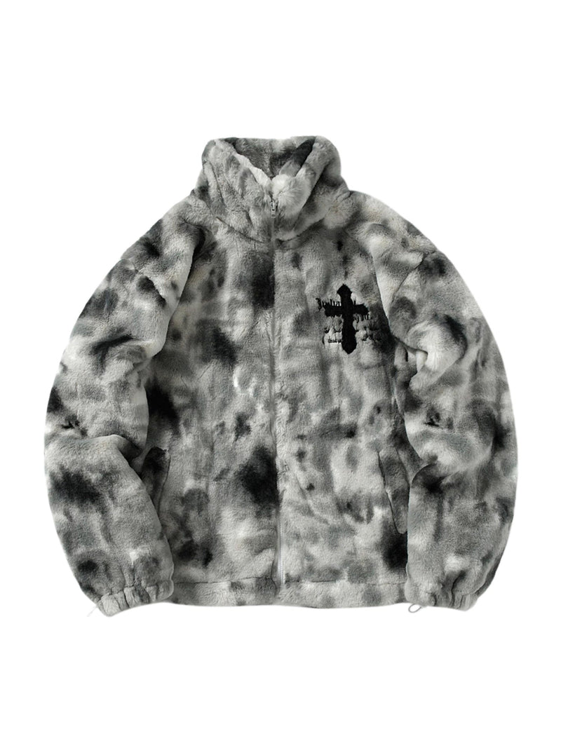 Heavy-Duty Faux Lambswool Tie-Dye Urban Jacket