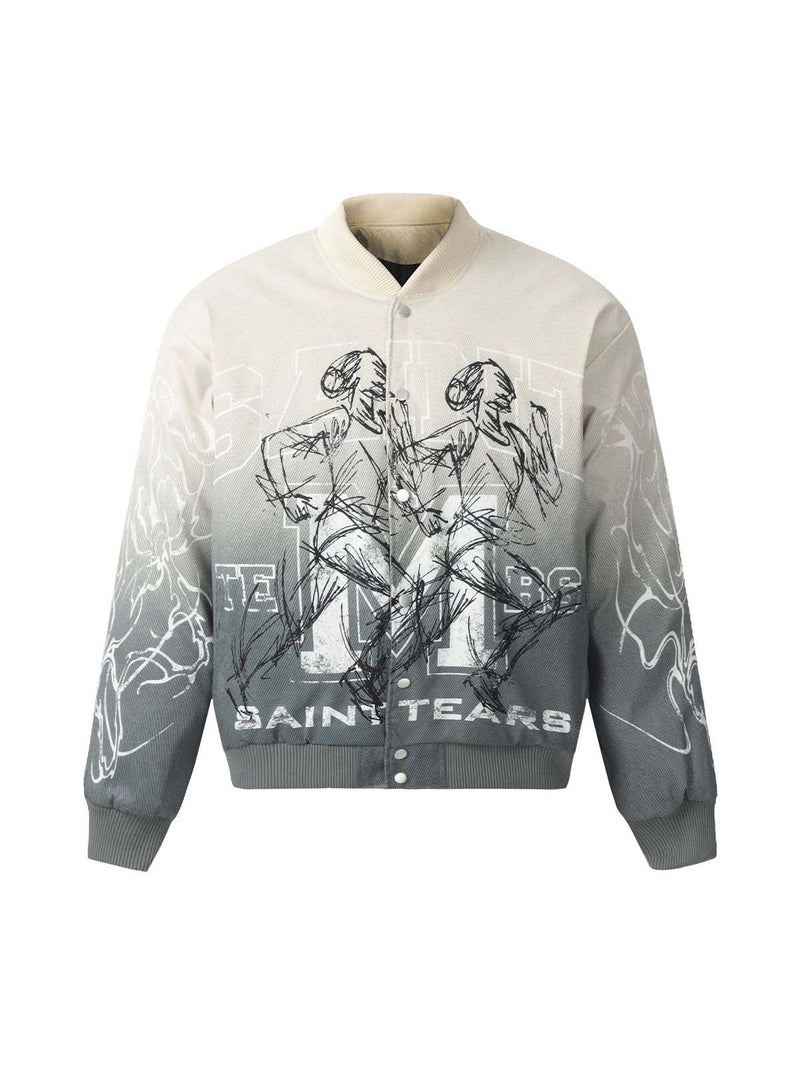 Graffiti Print Quilted Bomber Jacket