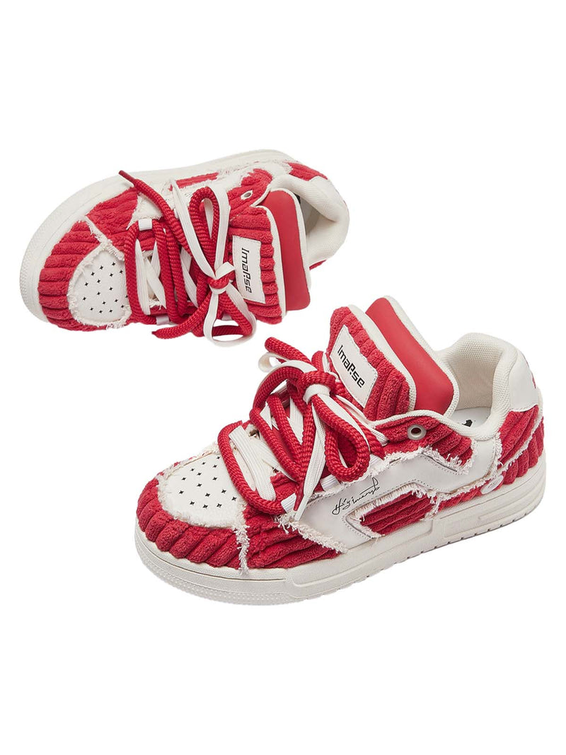 Red Contrast Color Button Decorated Sneakers