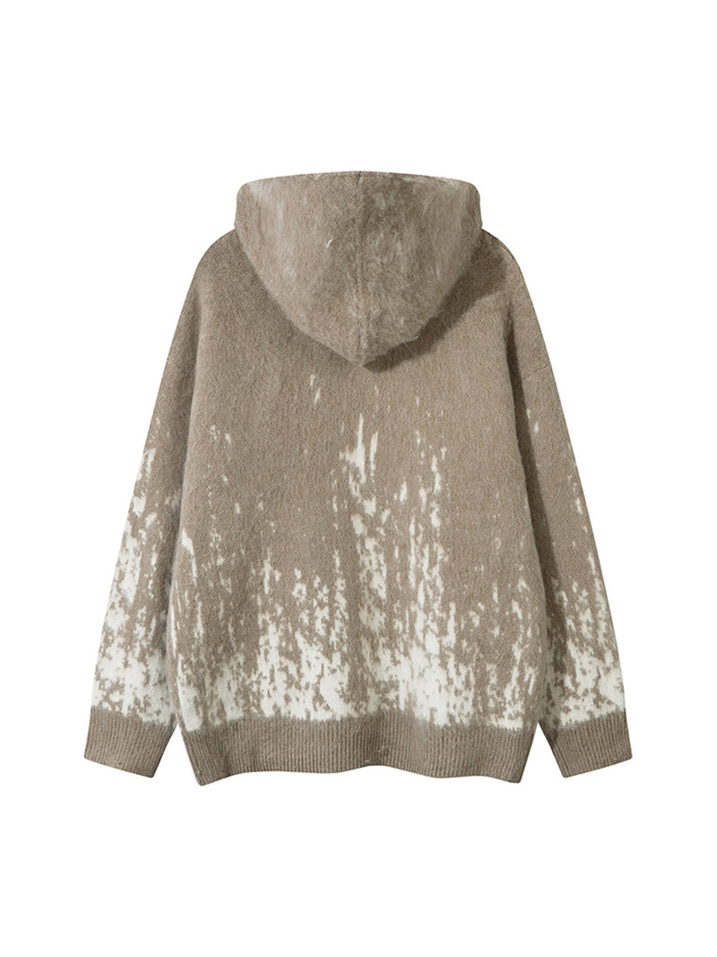 Star Mohair Fuzzy Hooded Zip Up Sweater