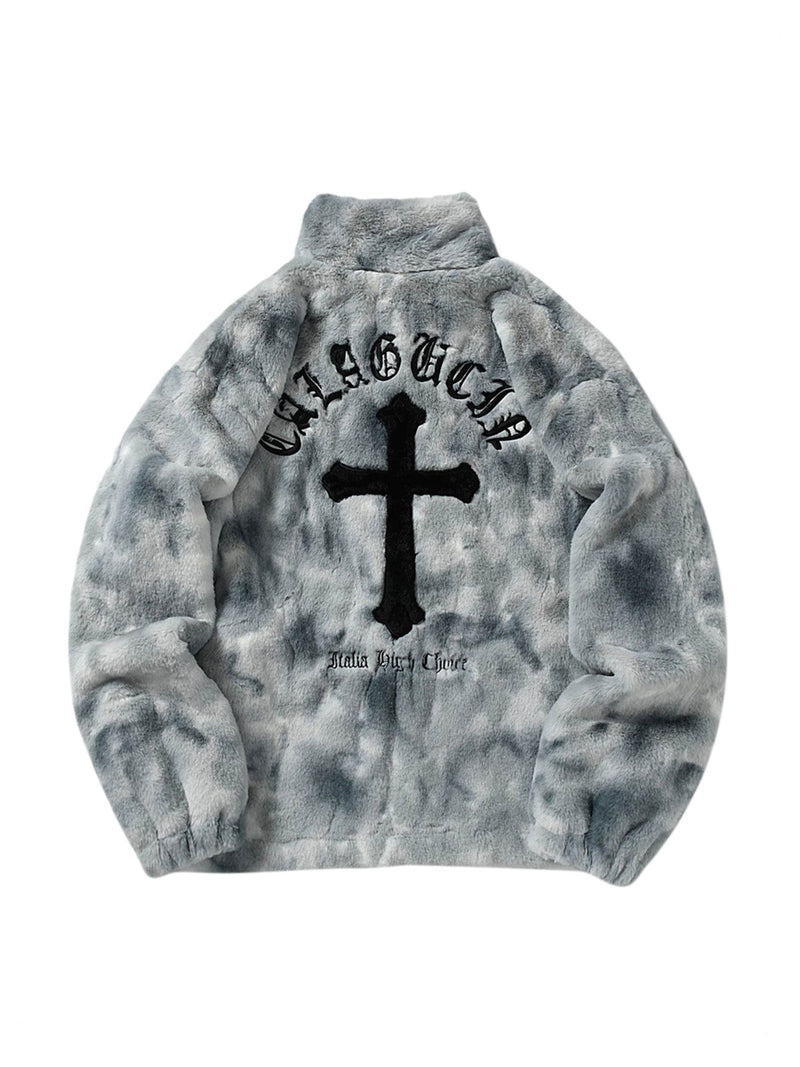 Heavy-Duty Faux Lambswool Tie-Dye Urban Jacket