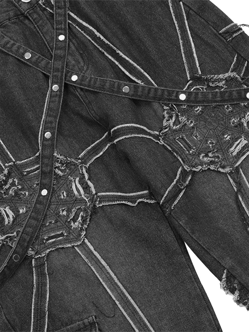 High Street Hip-Hop Spider Web Denim Pants