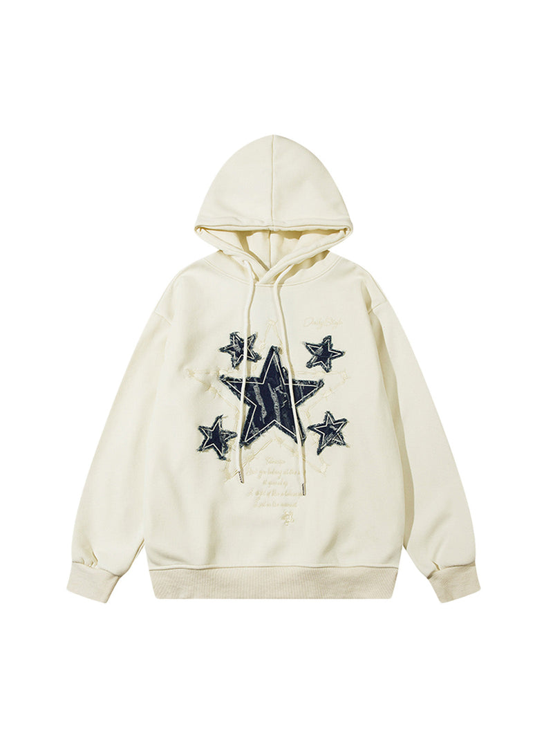 Star Patch Embroidered Hooded Fleece Sweatshirt