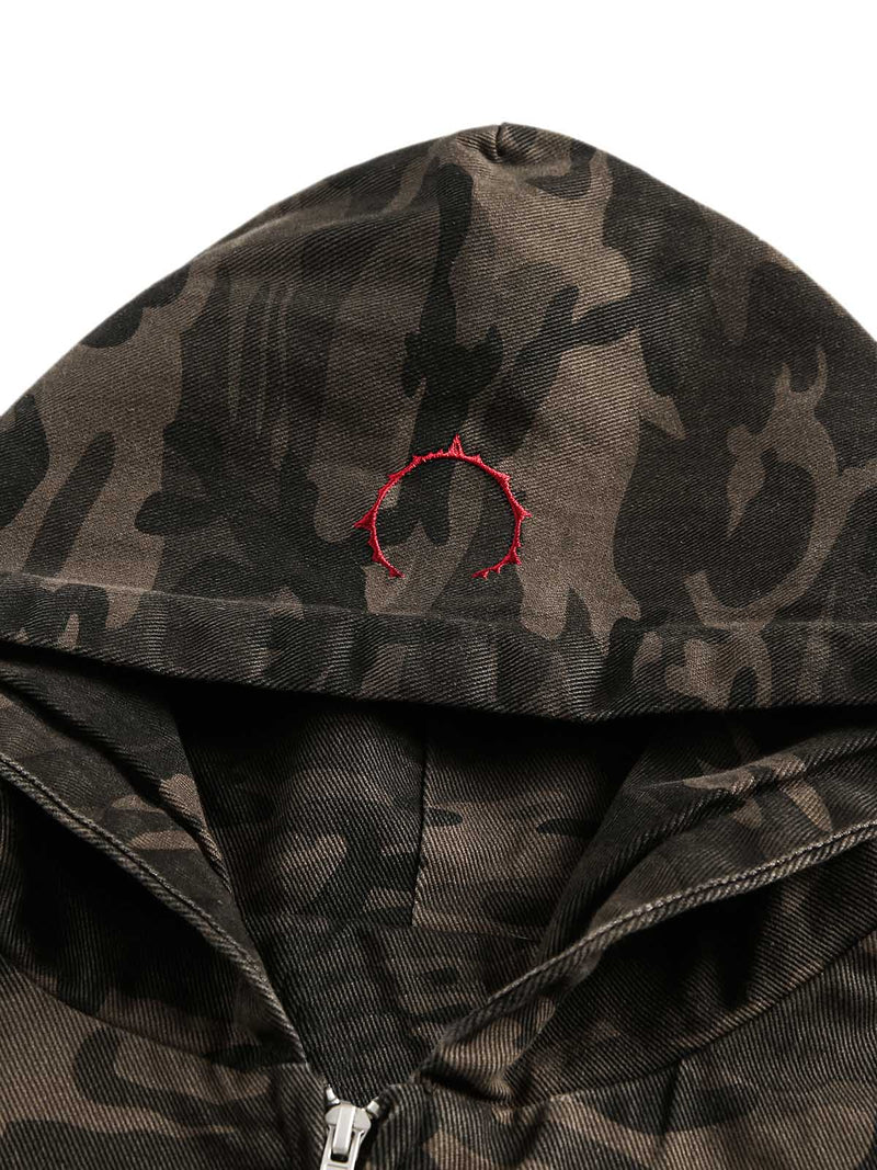 Deconstructed Camouflage Workwear Cardigan Hooded Jacket