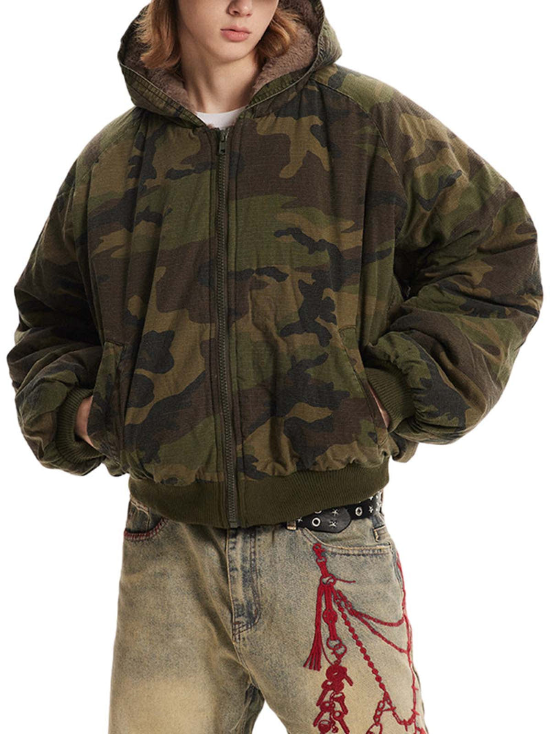 Camouflage Fur Hooded Jacket