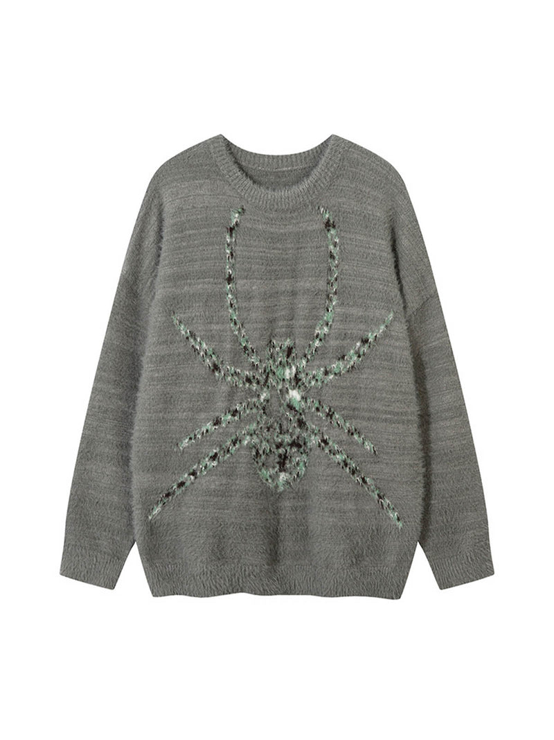 Spider Jacquard Knit Crew Neck Sweater