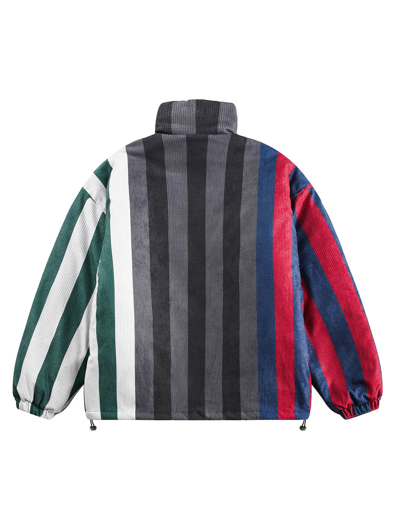 Corduroy Striped Patched Contrast Cotton Coat