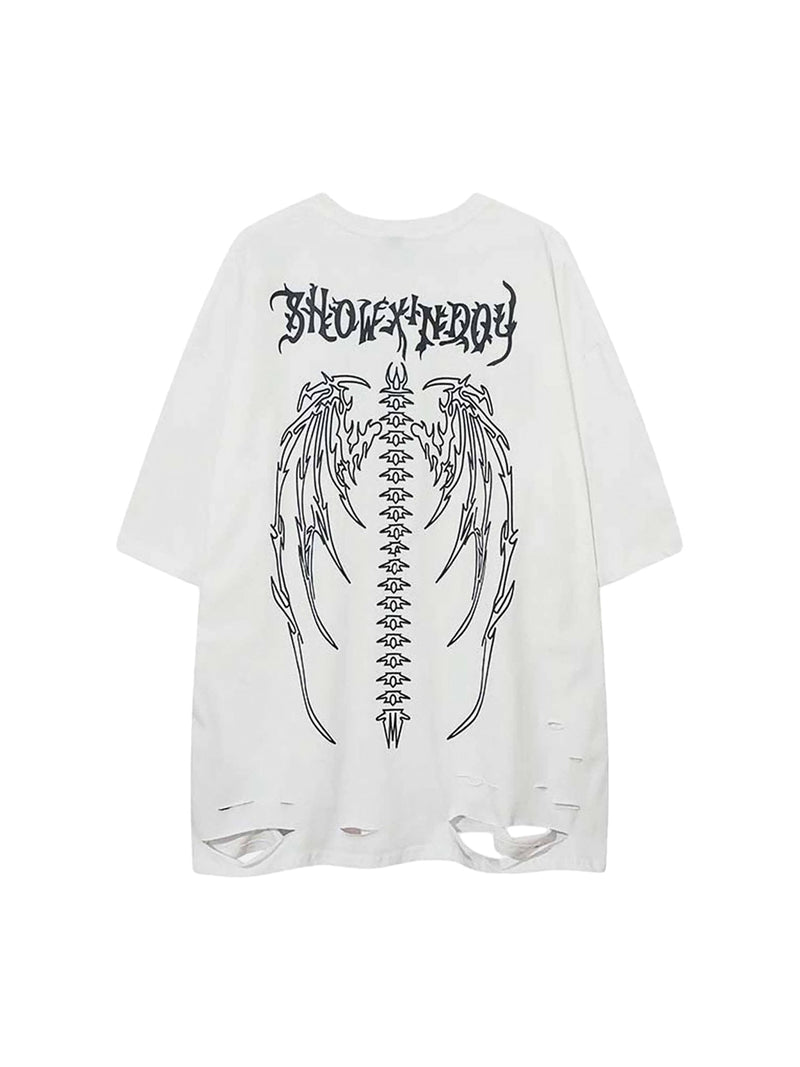 Skeleton Wings Print Raglan T-Shirt