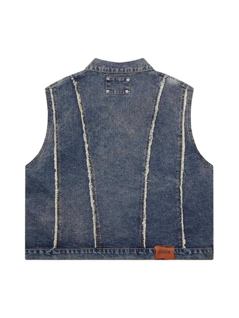 Raw Edge split Washed Denim Vest