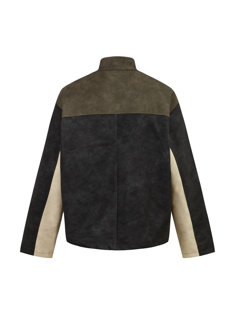 Contrast Color Suede PU Leather Jacket