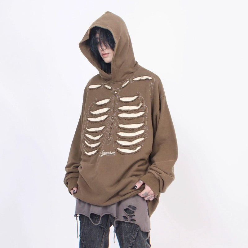 Distressed Skeleton Cutout Hoodie