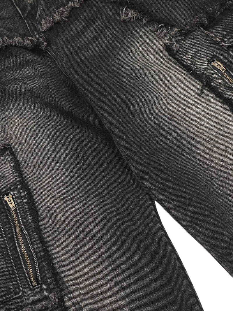 Detressed Raw Edge Multi-pocket Cargo Jeans