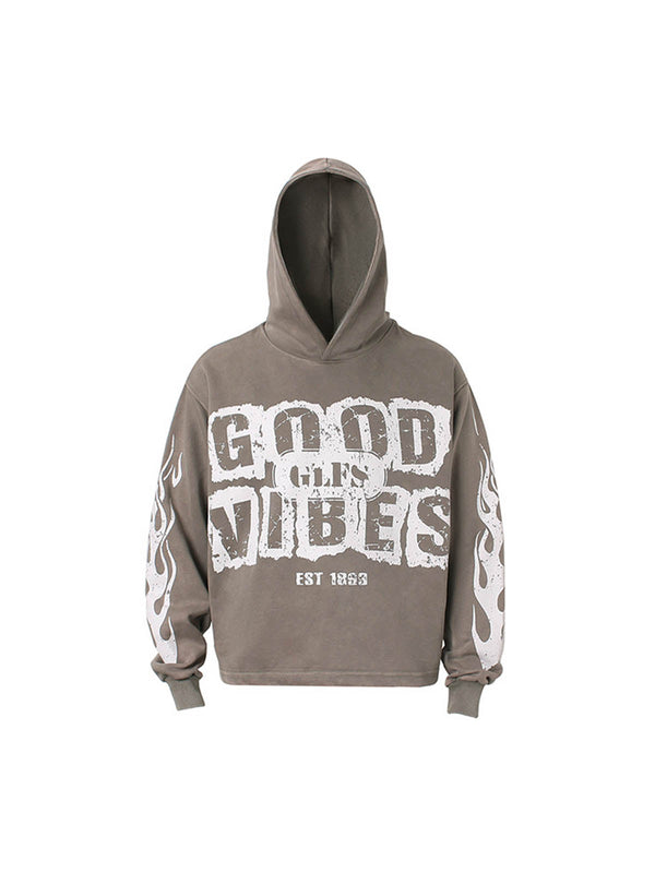 Retro Letter Printed Pullover Hoodie