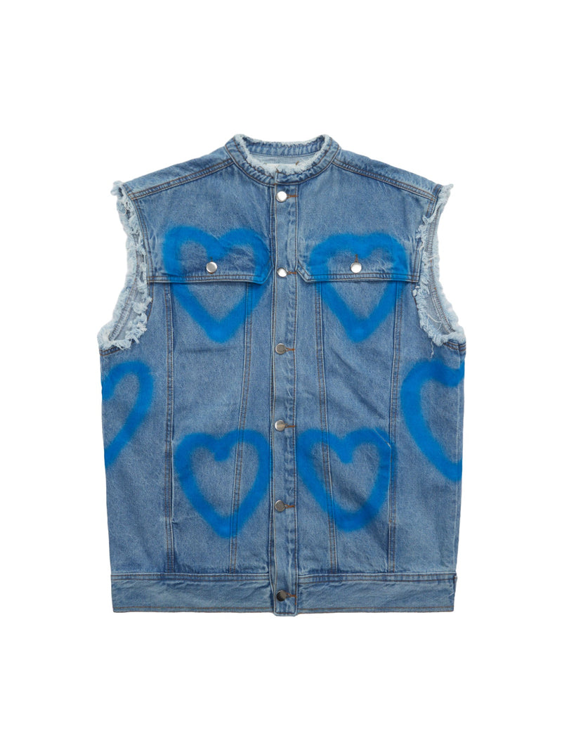 American Spray-painted Love Sleeveless Denim Jacket