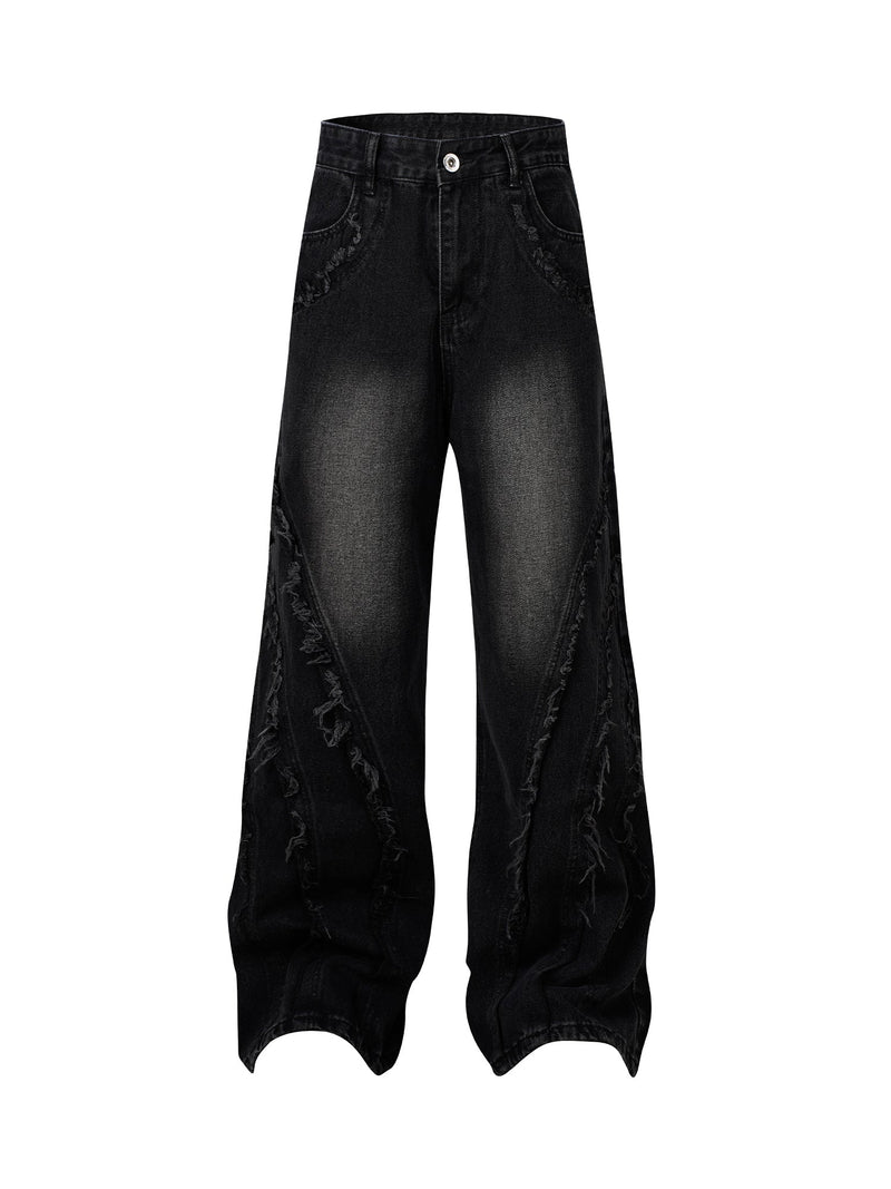 High Street Hip-hop Washed Fur Jeans