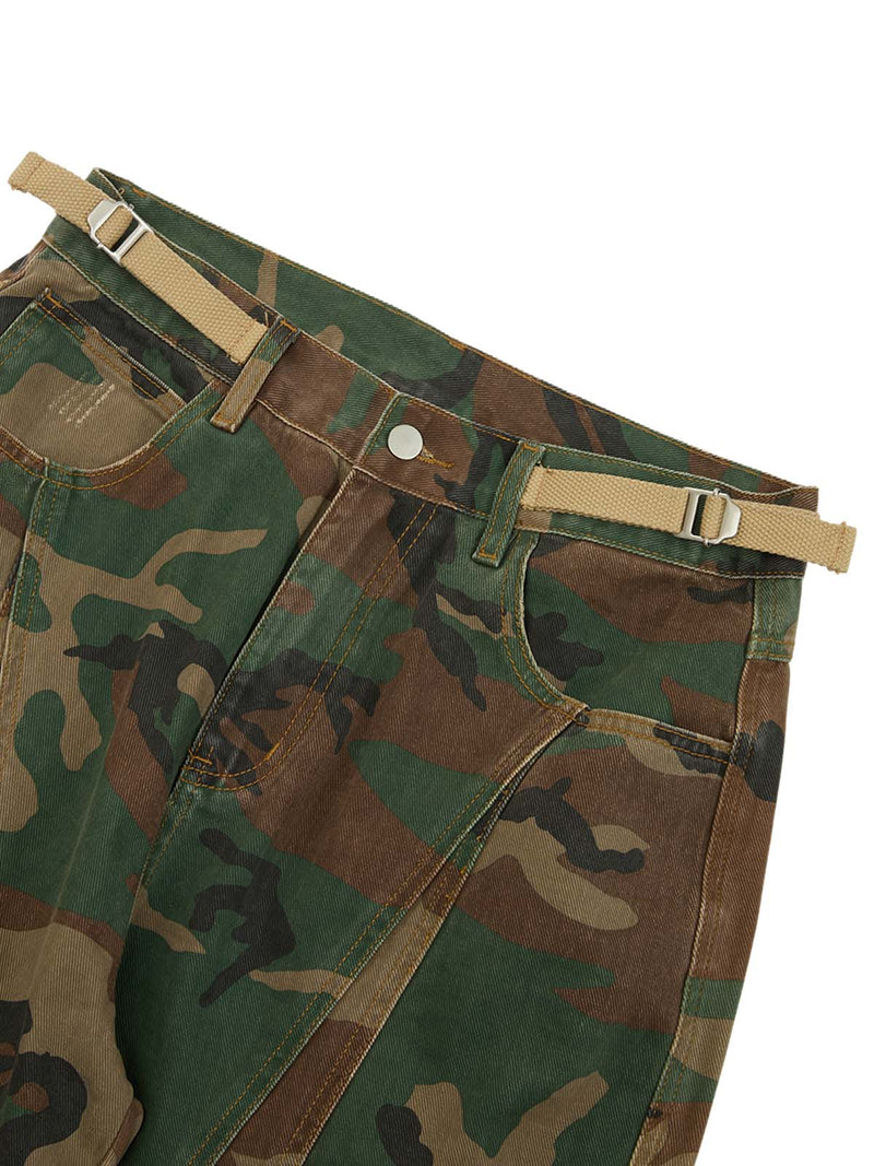 Camouflage Structured Pleated Pants