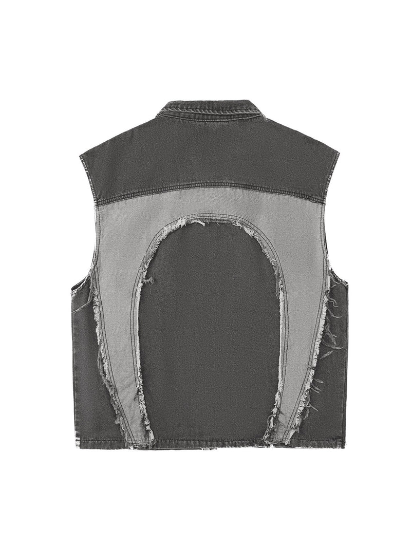 Contrast Denim Heart Stitching Street Rap Vest