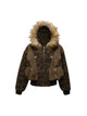 Camouflage Spliced Fur Hooded Fleece Jacket