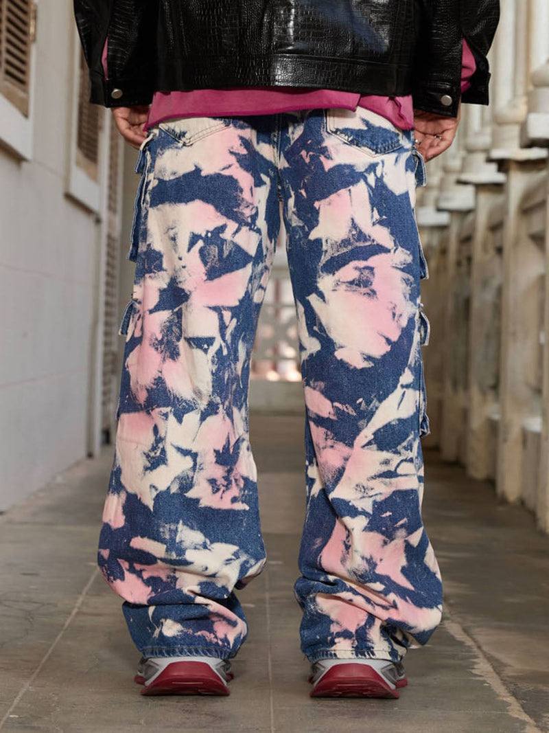 Tie-dye Waste Style Camouflage Cargo Jeans