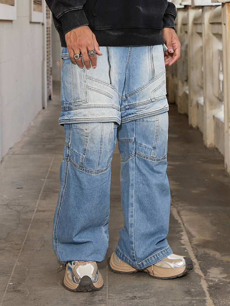 Multi-structure Design Baggy Jeans