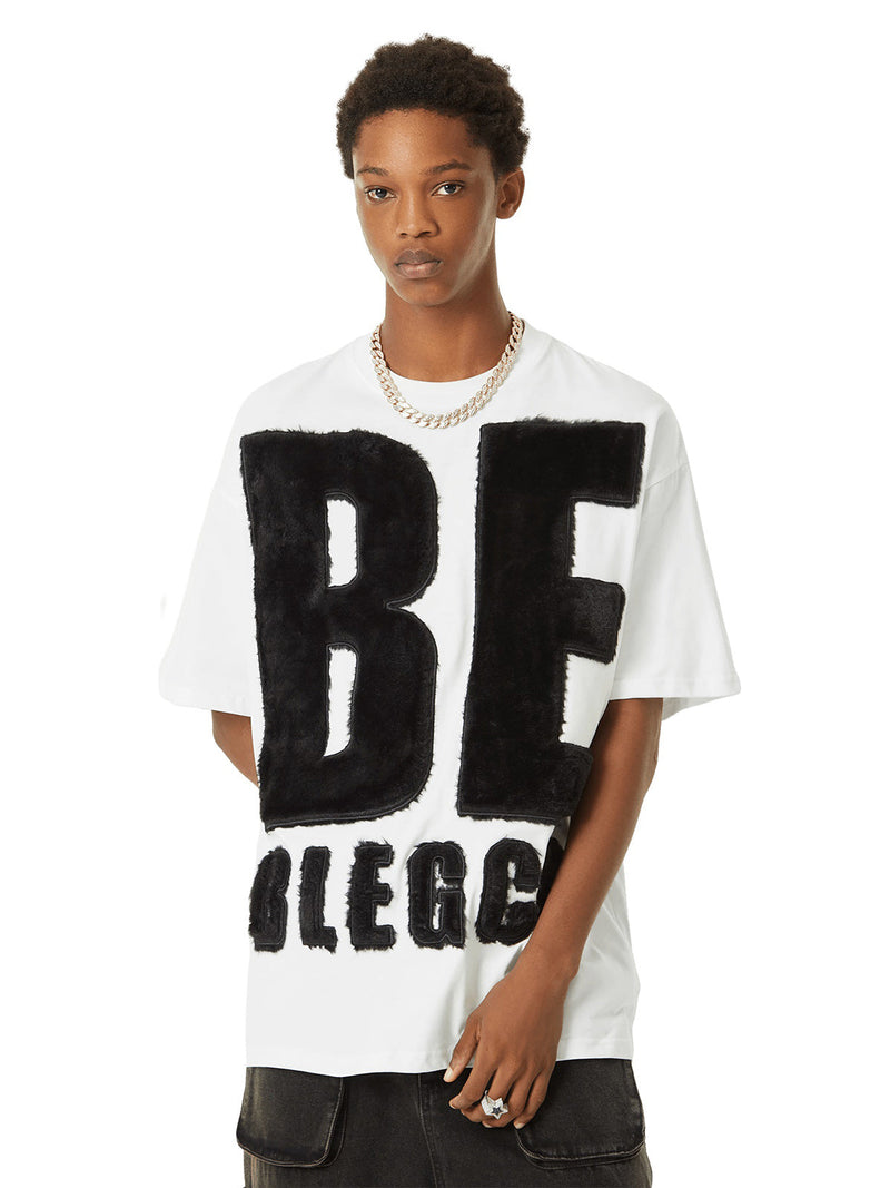 Suede Embroidered Letters Street Rap T-shirt