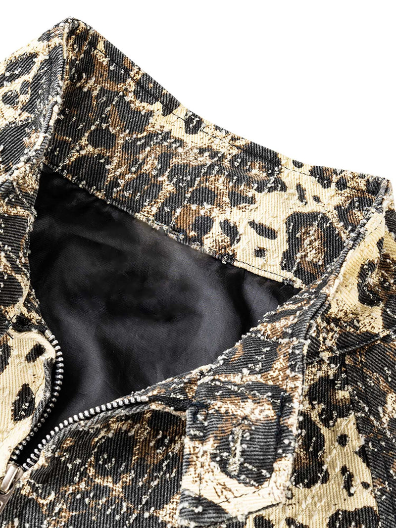 Retro Leopard Printed Denim Jacket