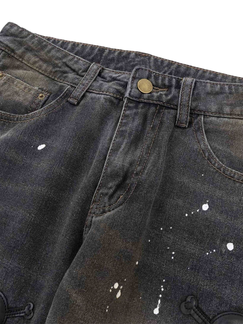 Leather Skull Splash Ink Micro-flared Jeans