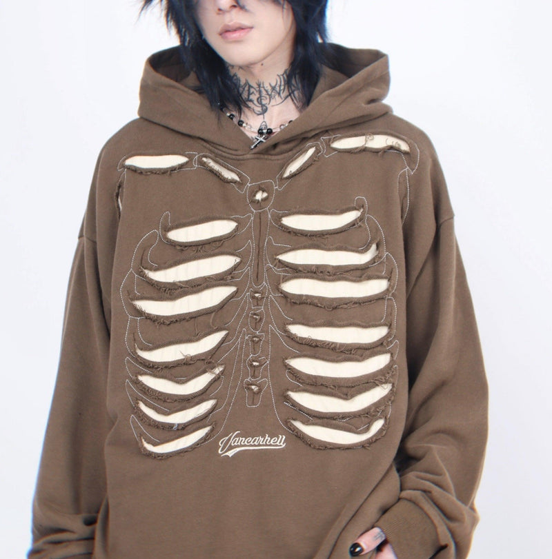 Distressed Skeleton Cutout Hoodie