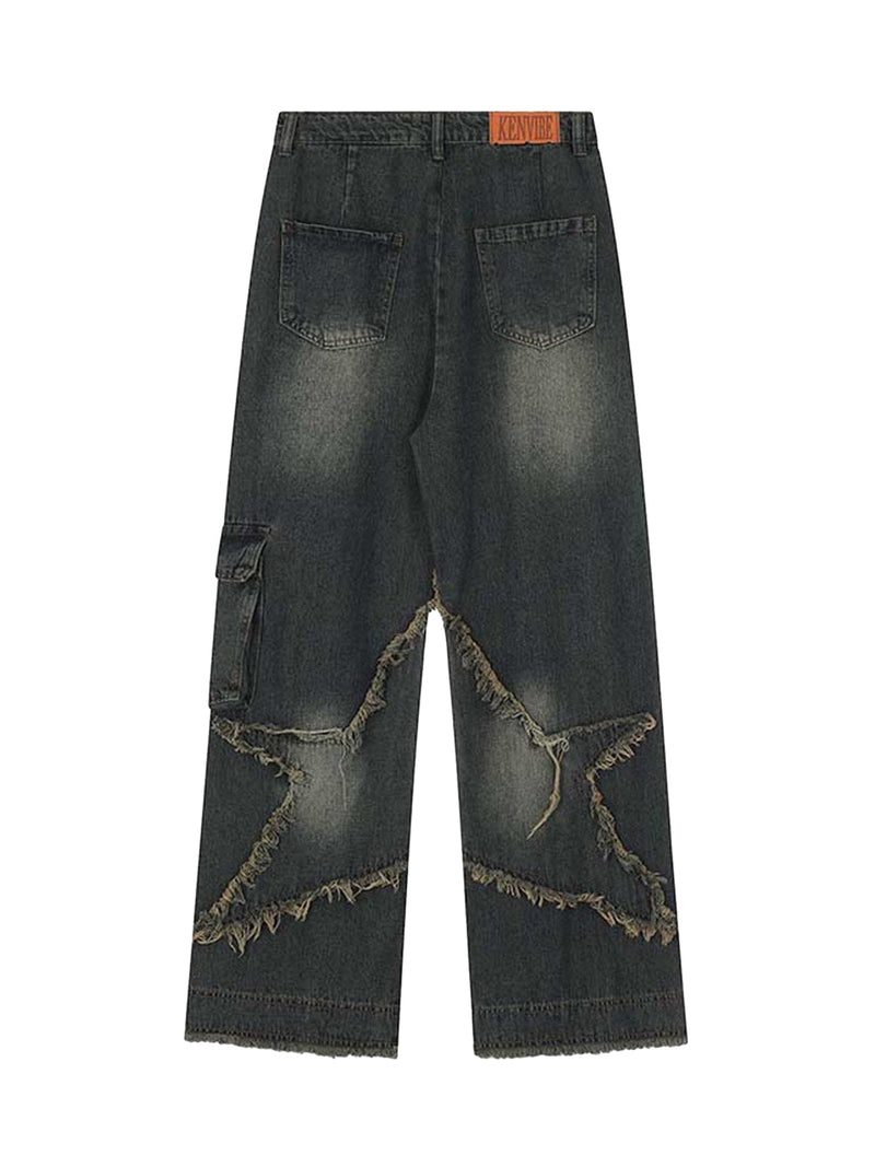 Patch Embroidered Straight-leg Jeans