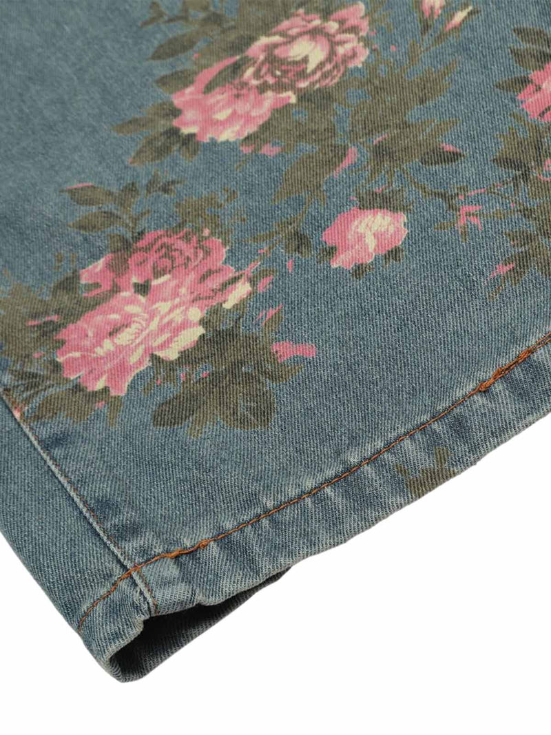 Floral Print Straight Jeans