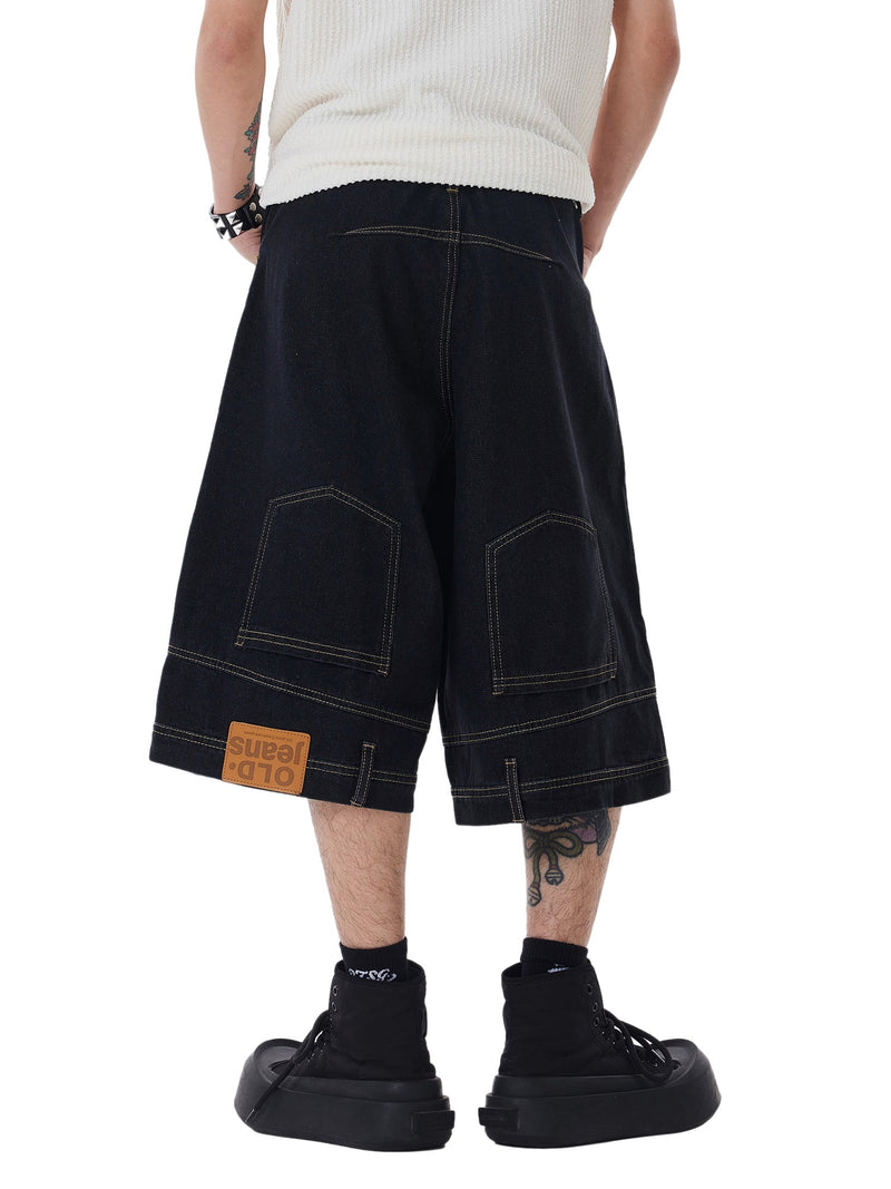 Retro Reverse Design Washed Denim Jorts