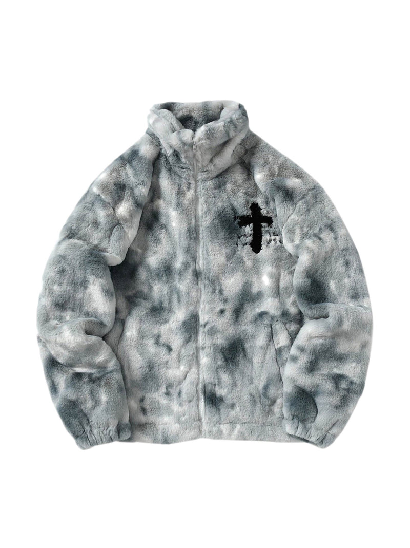 Heavy-Duty Faux Lambswool Tie-Dye Urban Jacket