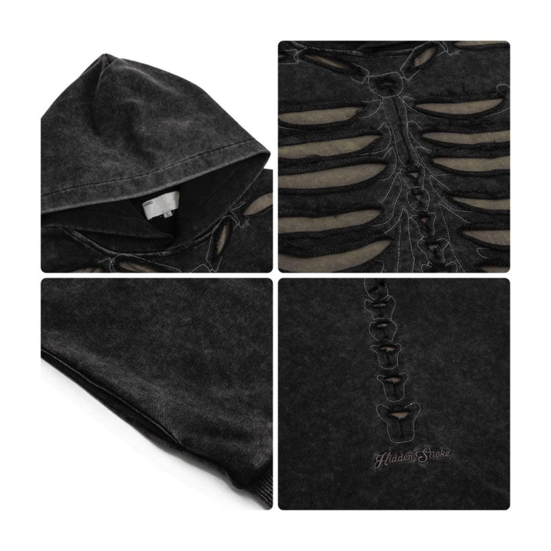 Distressed Skeleton Cutout Hoodie