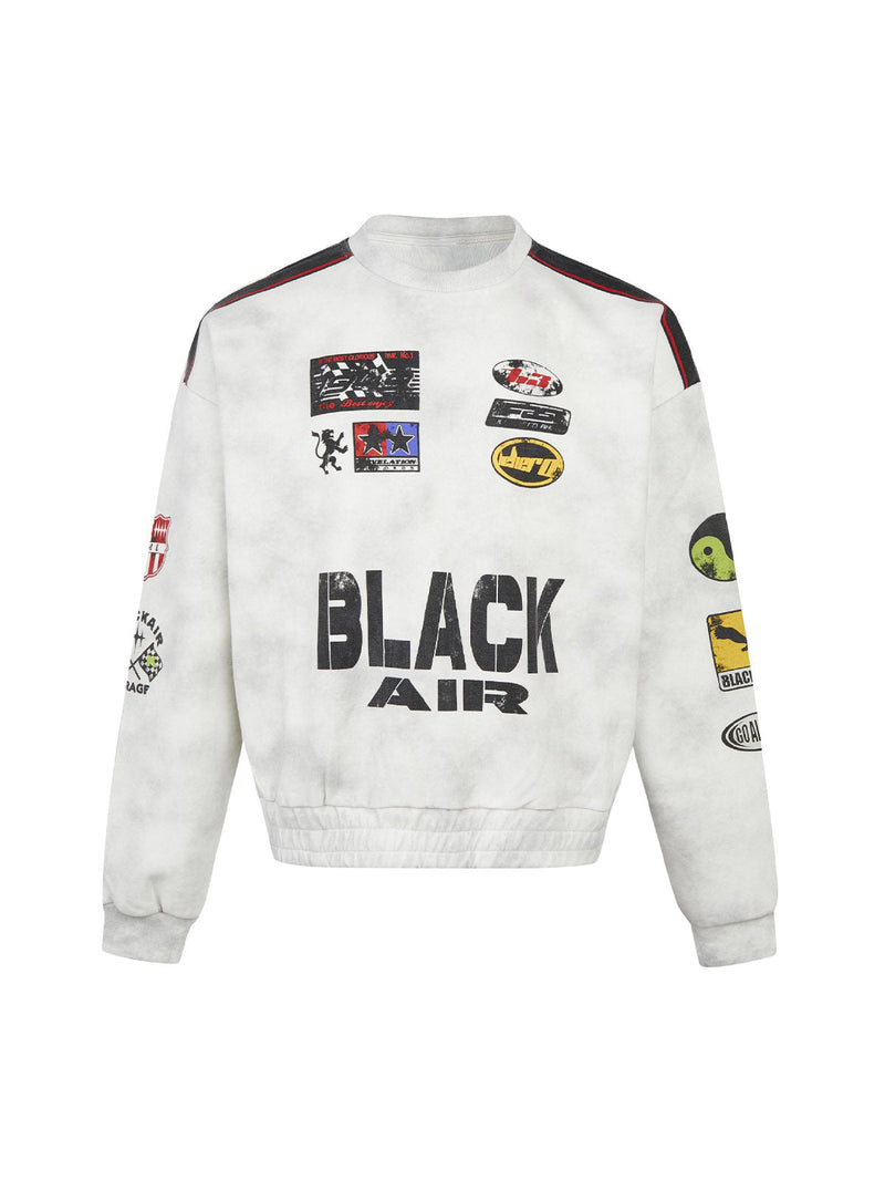 Retro Racing Style Printed Crew Neck Sweatshirt